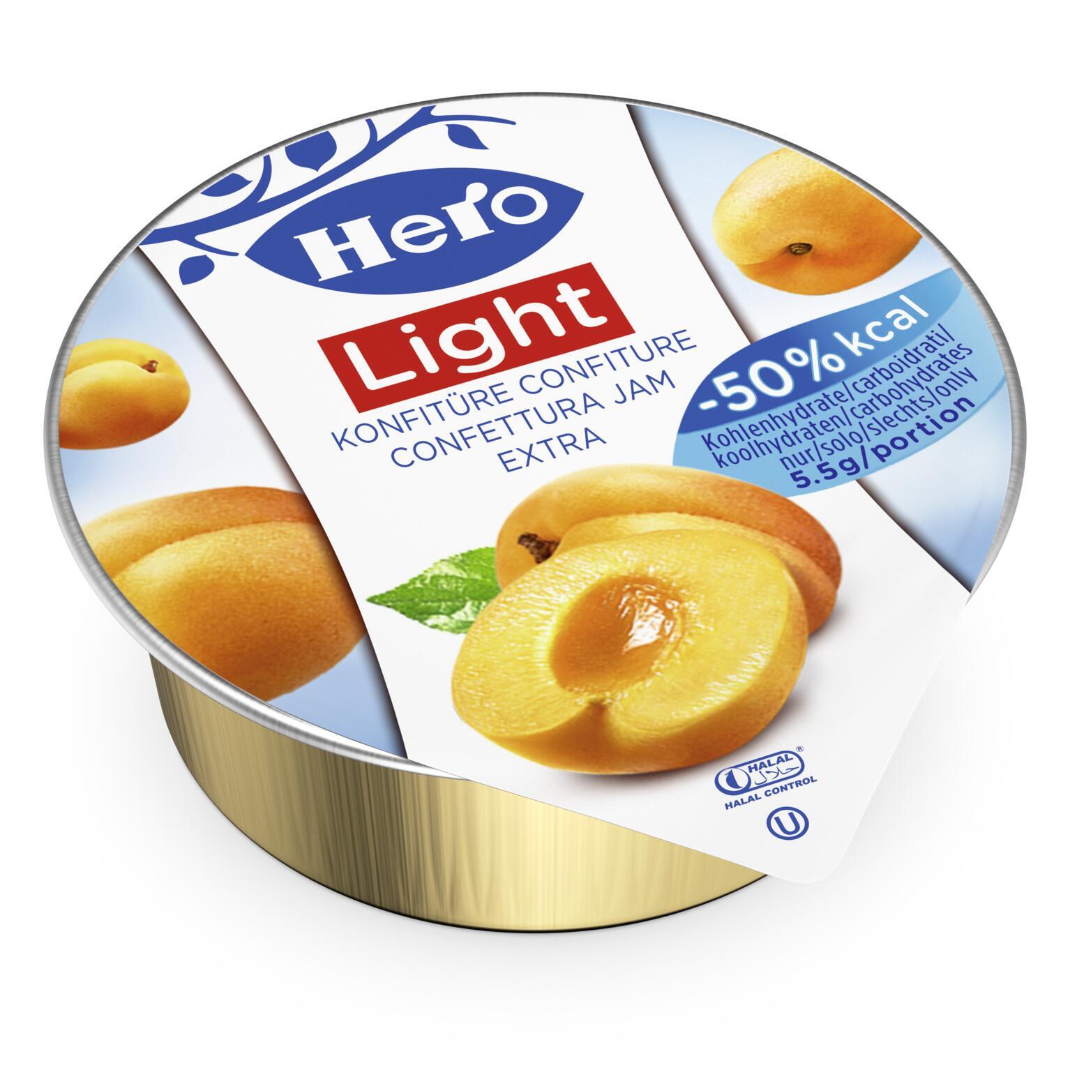 HE Light apricot jam     120x POR Goût intense grâce à la teneur en fruits de 60%, mais 50% moins de calories. Édulcorée à l'acésulfame K et au fructose, idéale pour les diabétiques et les gourm ets soucieux de leur ligne.